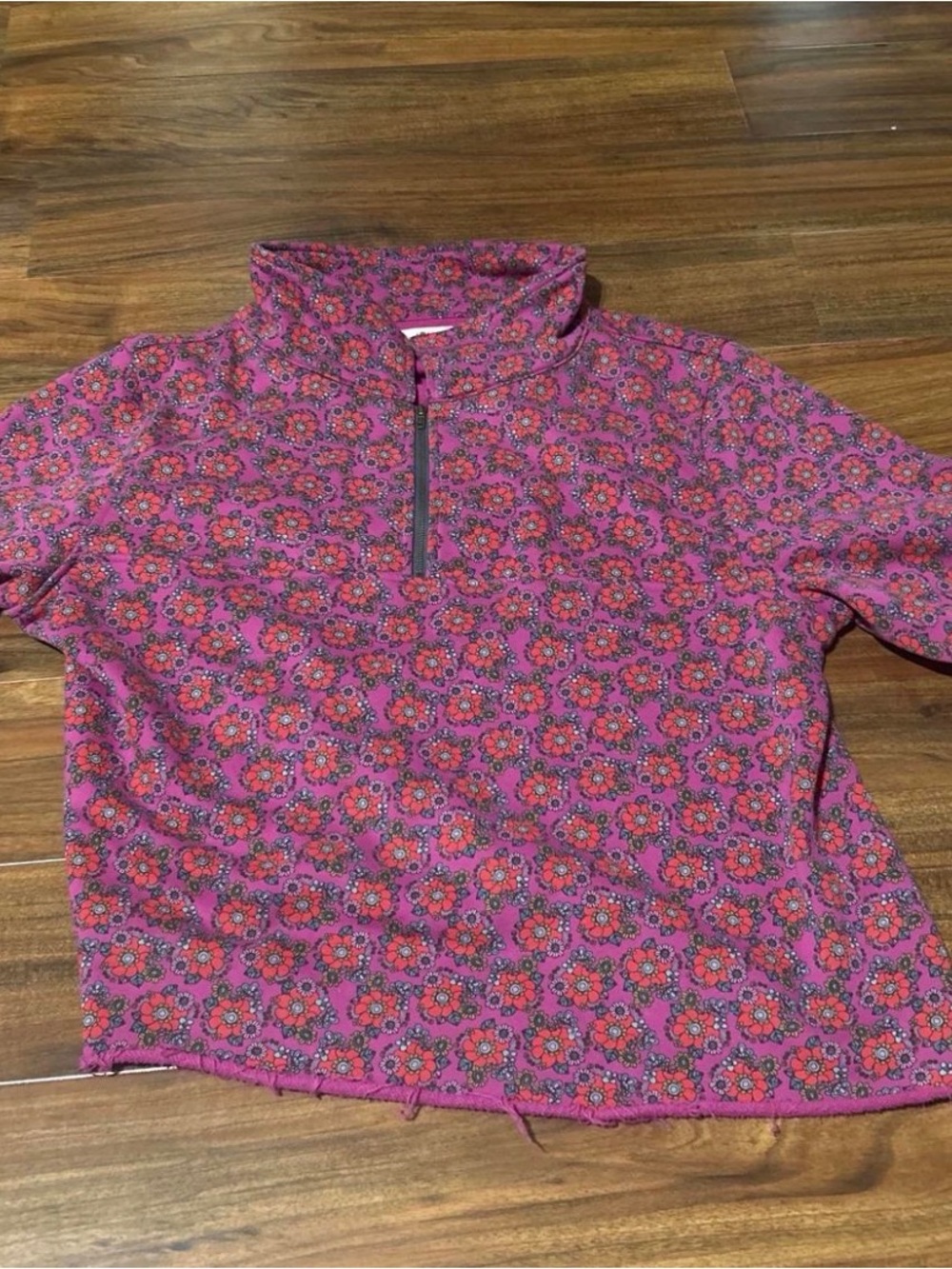 NATURAL LIFE Floral Half-Zip Pullover - Pink & Red